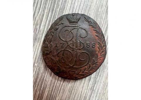 Монета 5к 1788г гуртированная овальная форма, редкая.